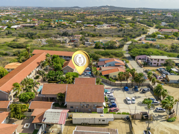 Aerial overview of the Marquee Apartments property and surrounding area in Noord, Aruba.
